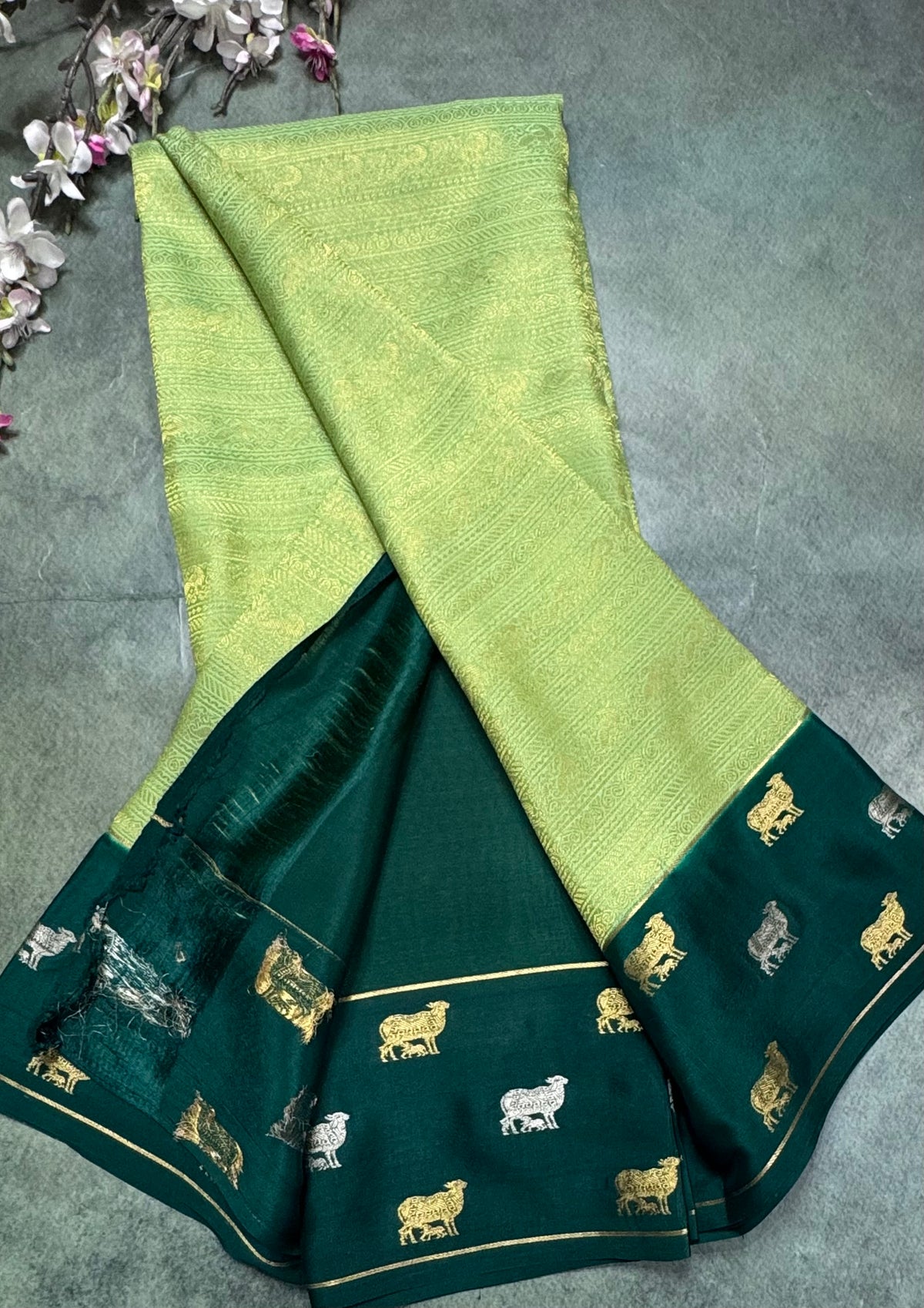 Pista green Brocade Pure Mysore Crepe Silk Saree 111