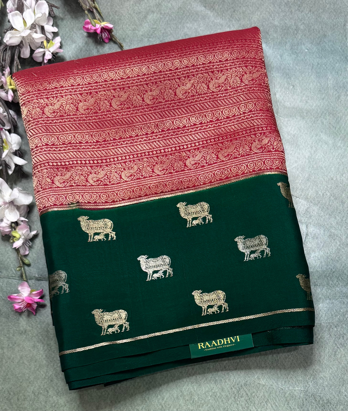Red Brocade Pure Mysore Crepe Silk Saree 111