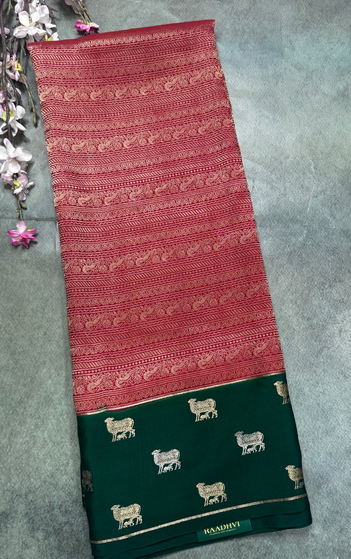 Red Brocade Pure Mysore Crepe Silk Saree 111