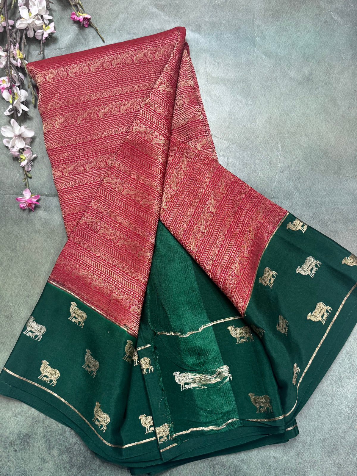 Red Brocade Pure Mysore Crepe Silk Saree 111