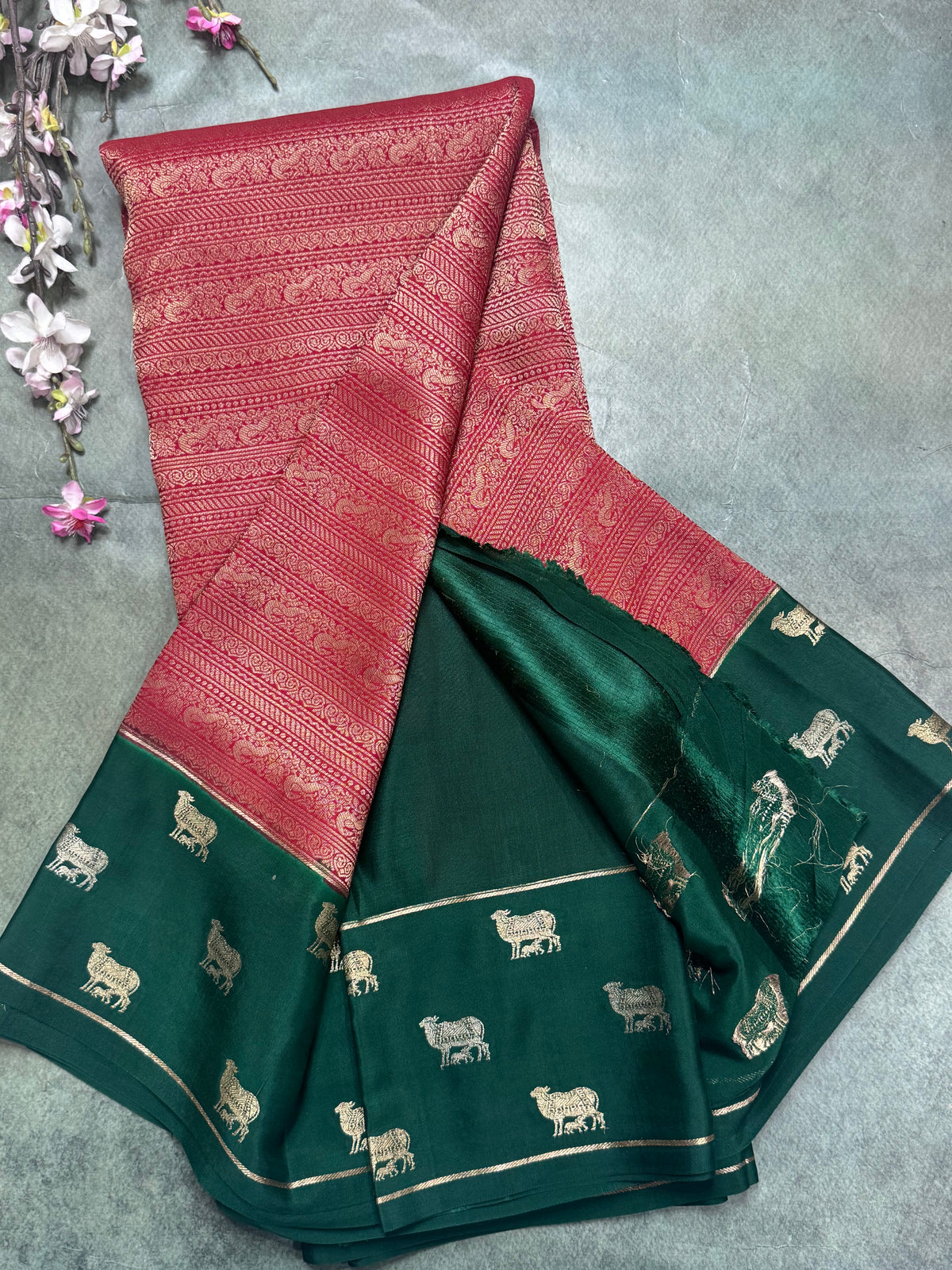 Red Brocade Pure Mysore Crepe Silk Saree 111