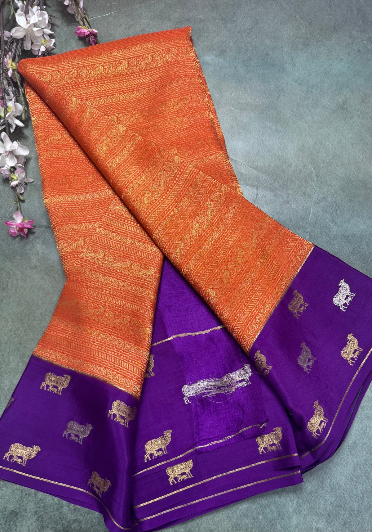 Orange Brocade Pure Mysore Crepe Silk Saree 111