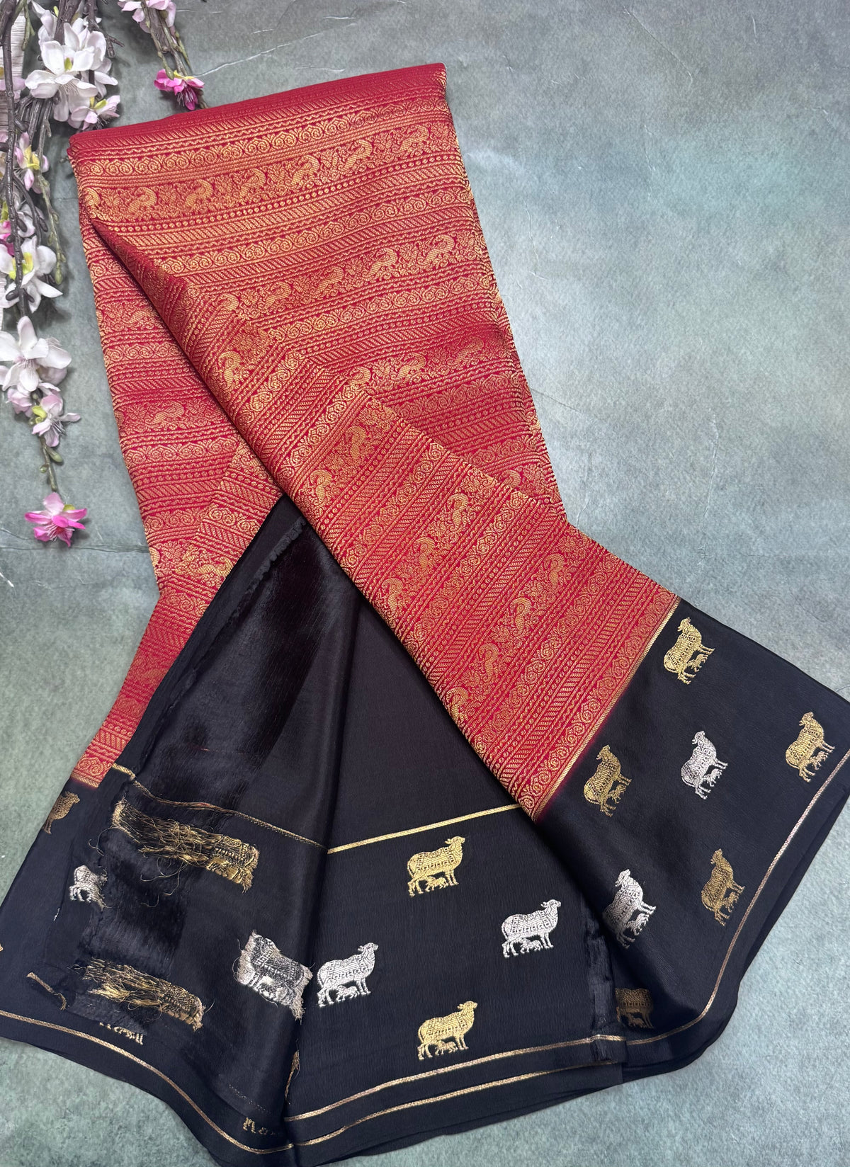 Red Brocade Pure Mysore Crepe Silk Saree 111