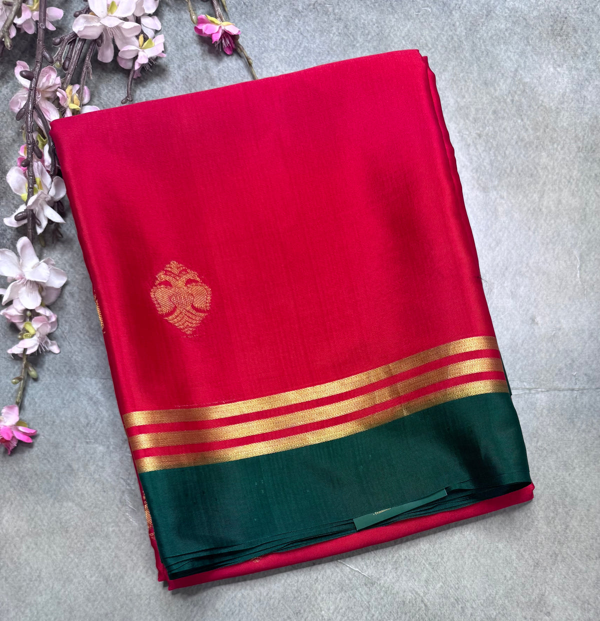 Red n green Pure Mysore Crepe Silk Saree 111