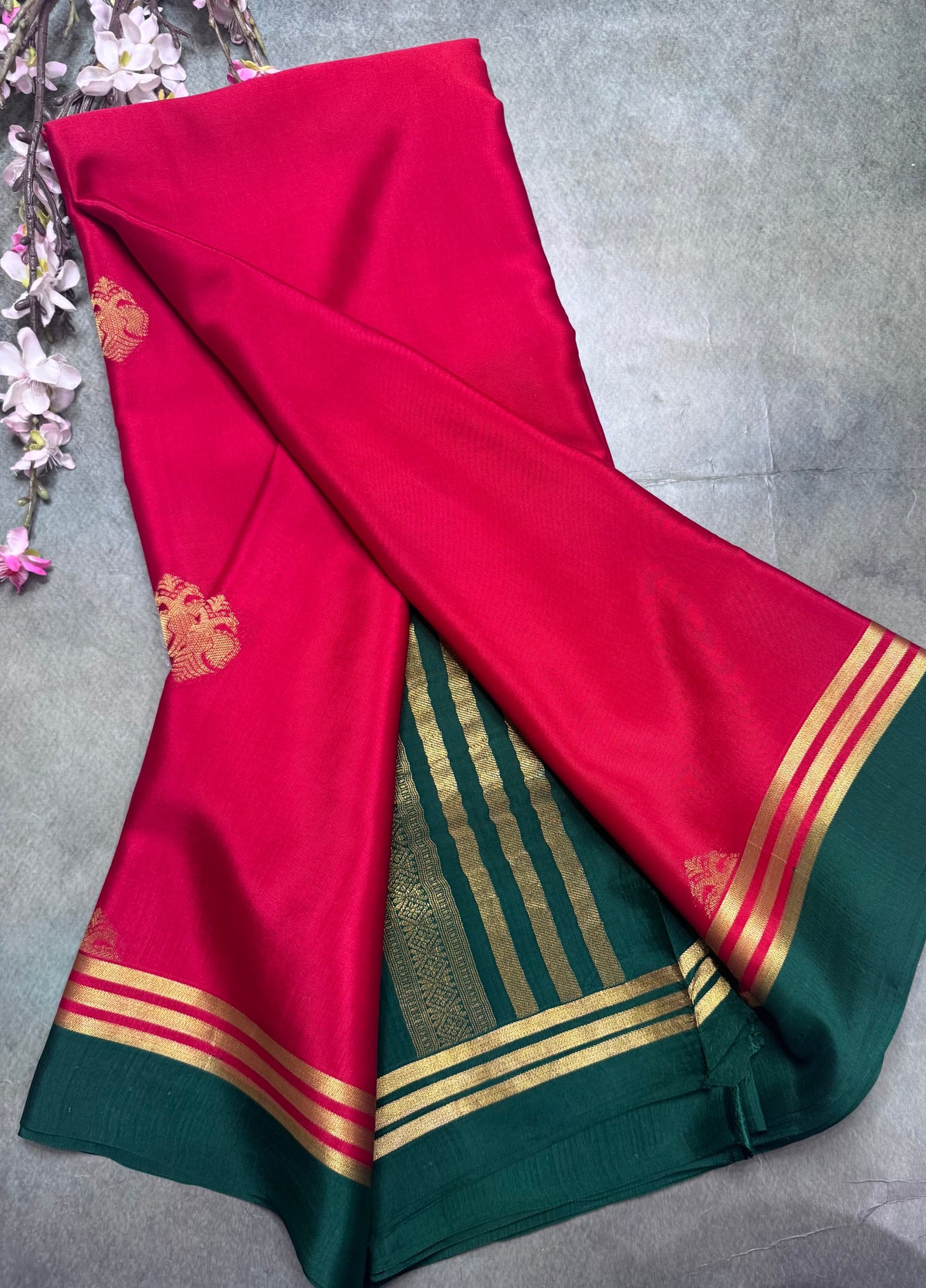 Red n green Pure Mysore Crepe Silk Saree 111
