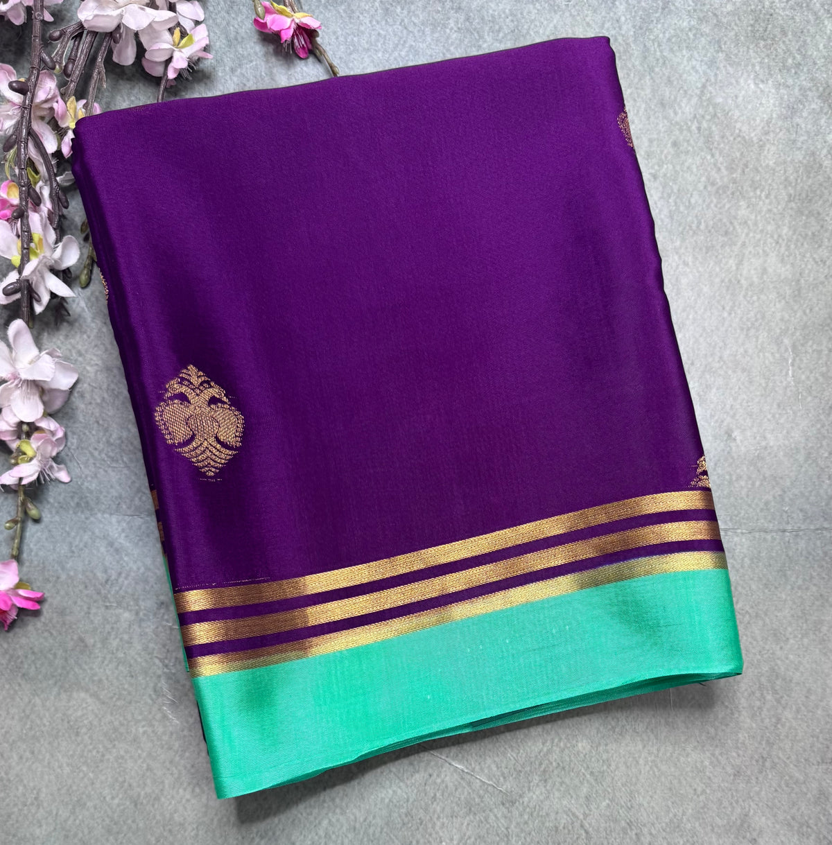 Purple n green Pure Mysore Crepe Silk Saree 111