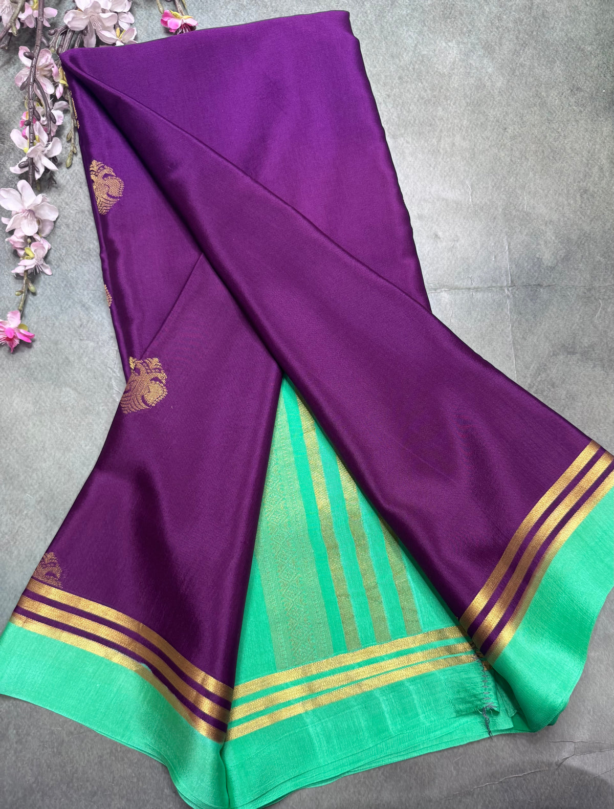 Purple n green Pure Mysore Crepe Silk Saree 111