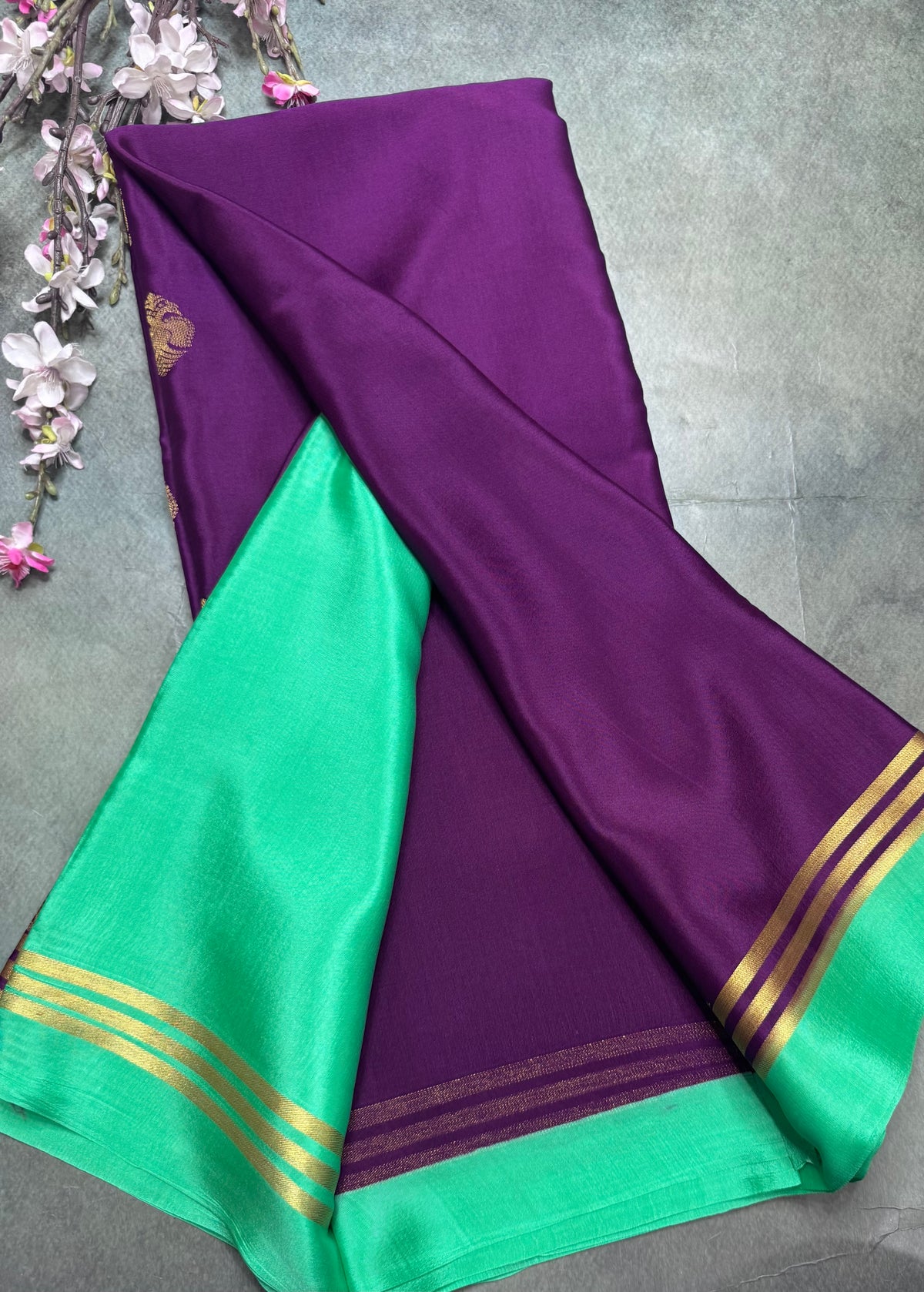 Purple n green Pure Mysore Crepe Silk Saree 111