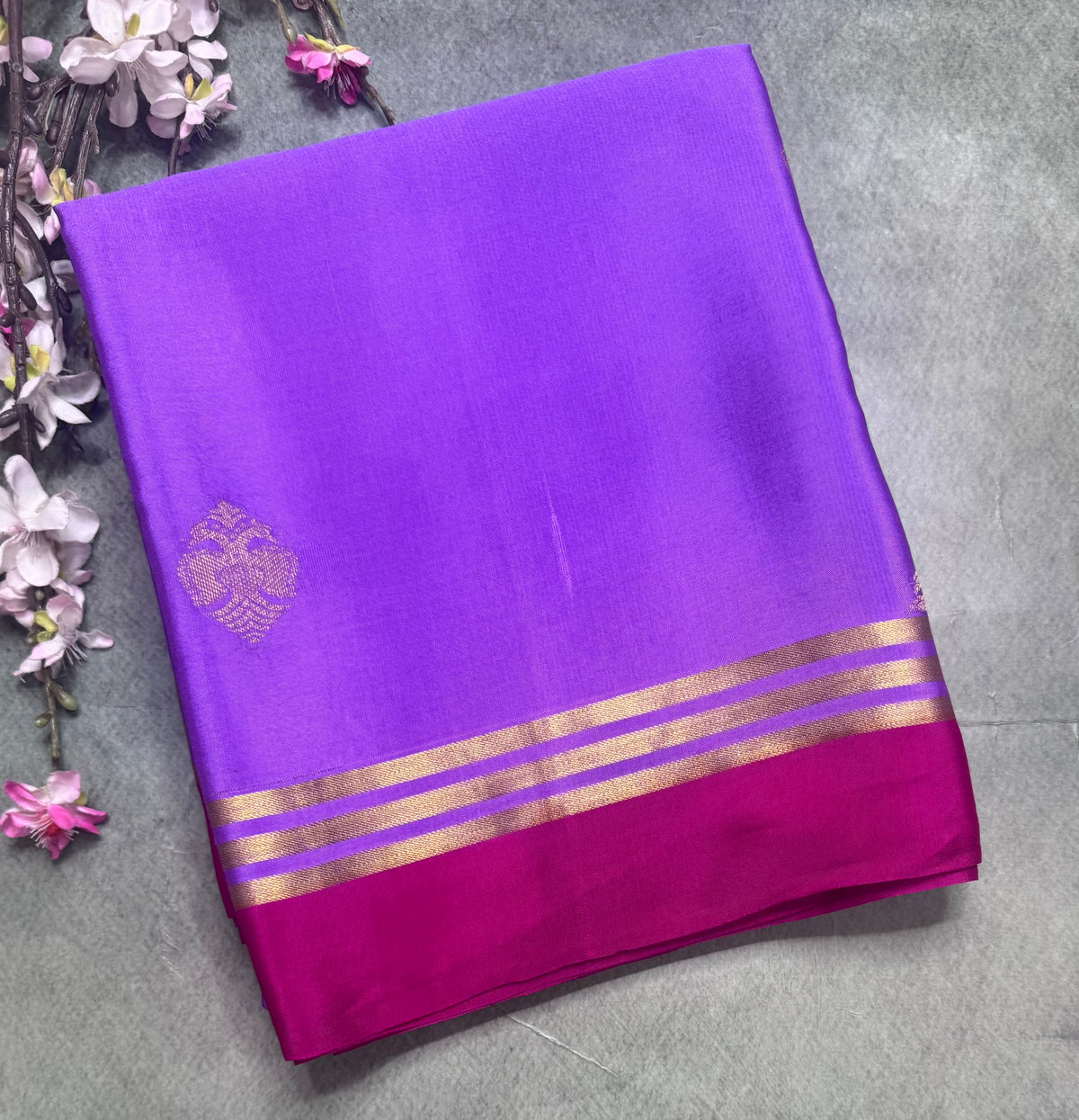 Violet n pink Pure Mysore Crepe Silk Saree 111