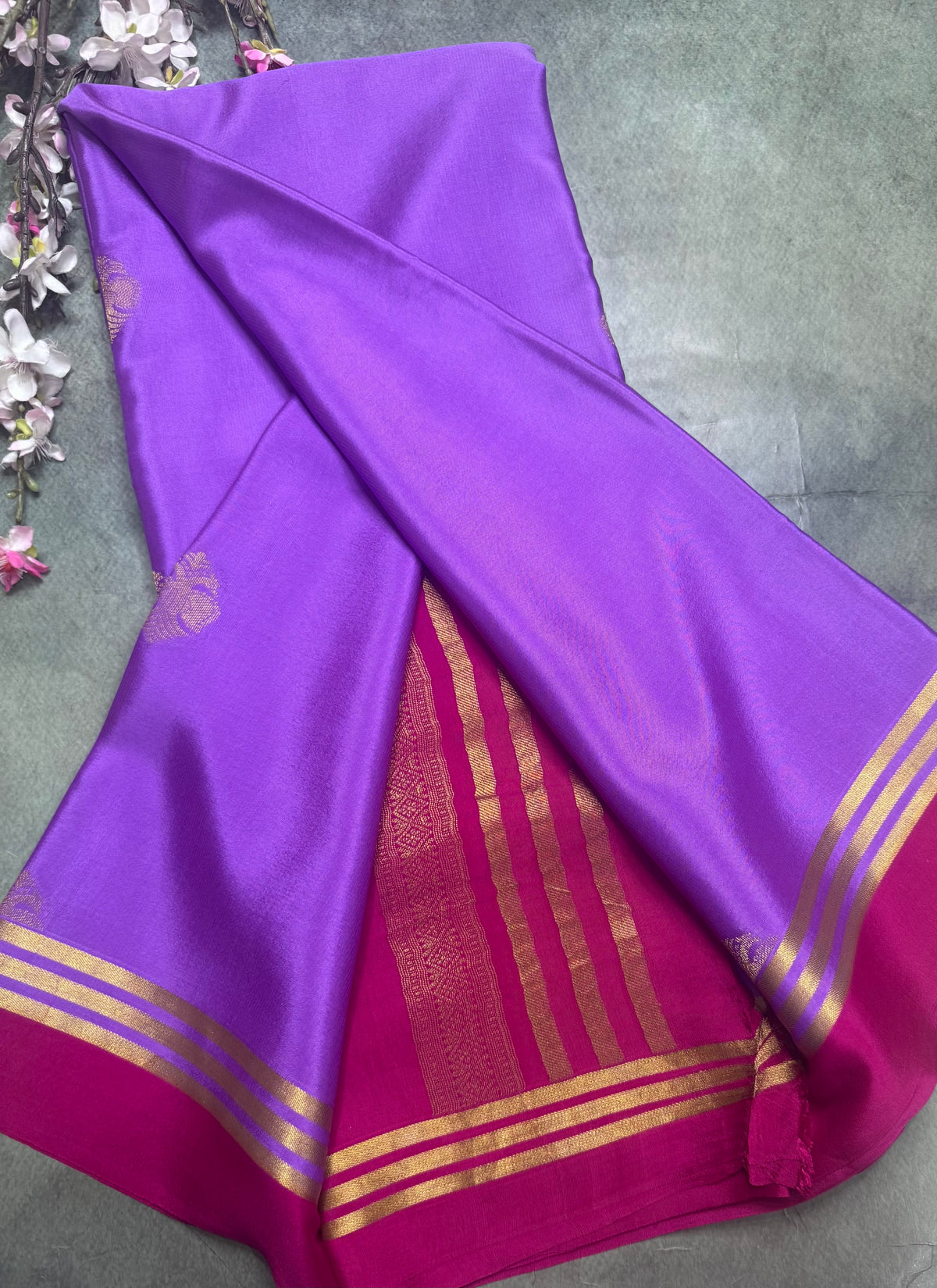Violet n pink Pure Mysore Crepe Silk Saree 111