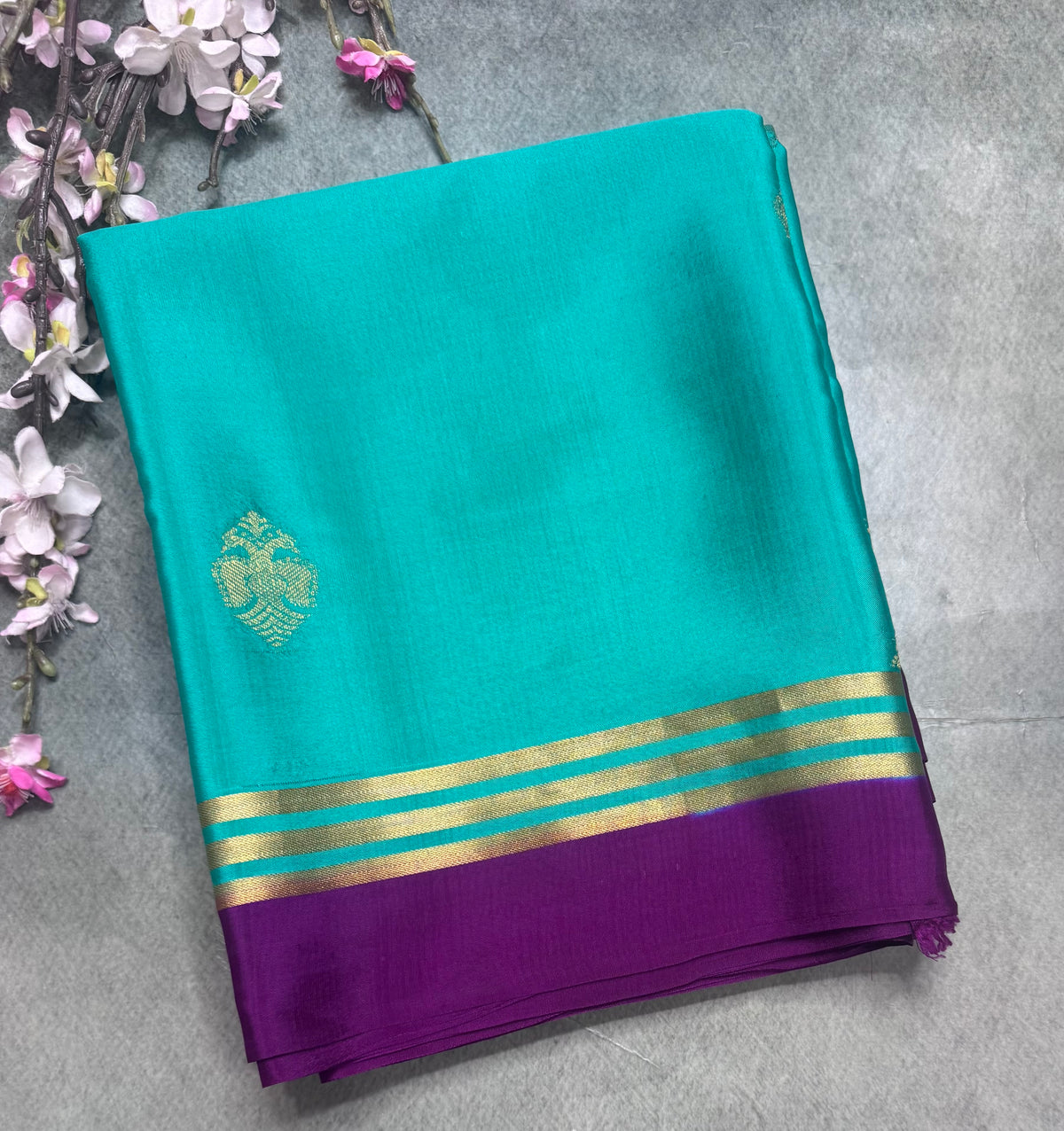 Rama green n purple Pure Mysore Crepe Silk Saree 111