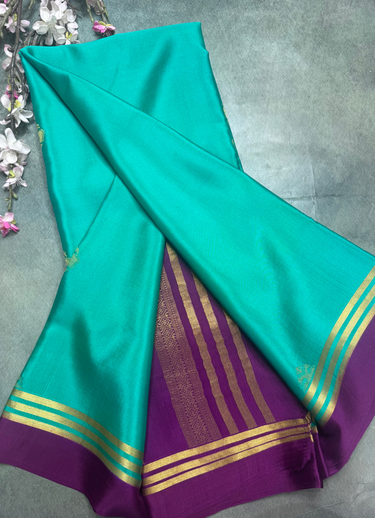 Rama green n purple Pure Mysore Crepe Silk Saree 111