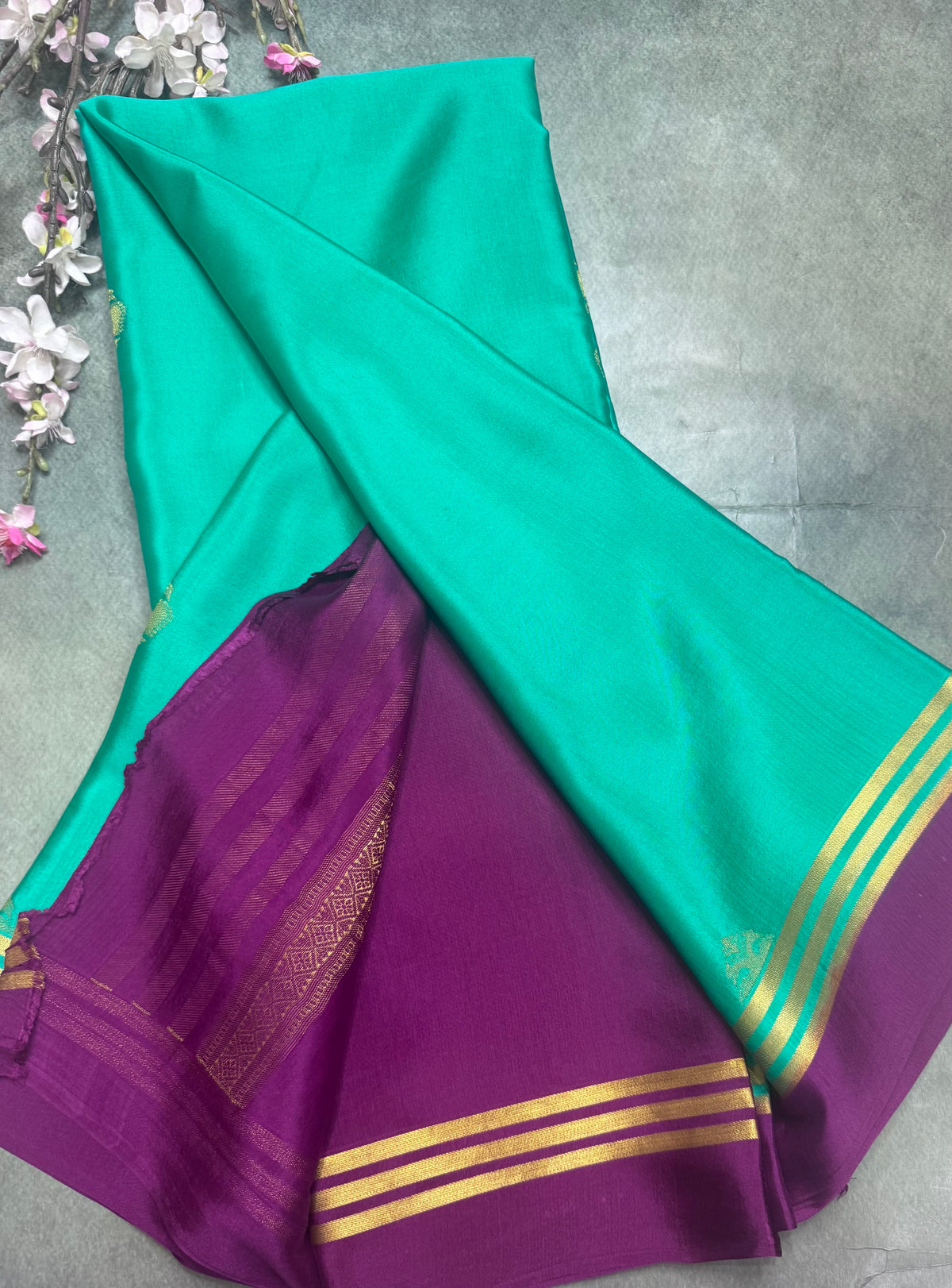 Rama green n purple Pure Mysore Crepe Silk Saree 111