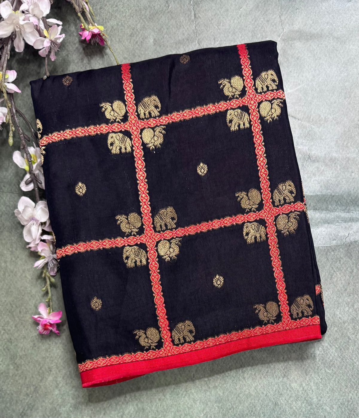 Black big checks semi mysore crepe silk saree 111