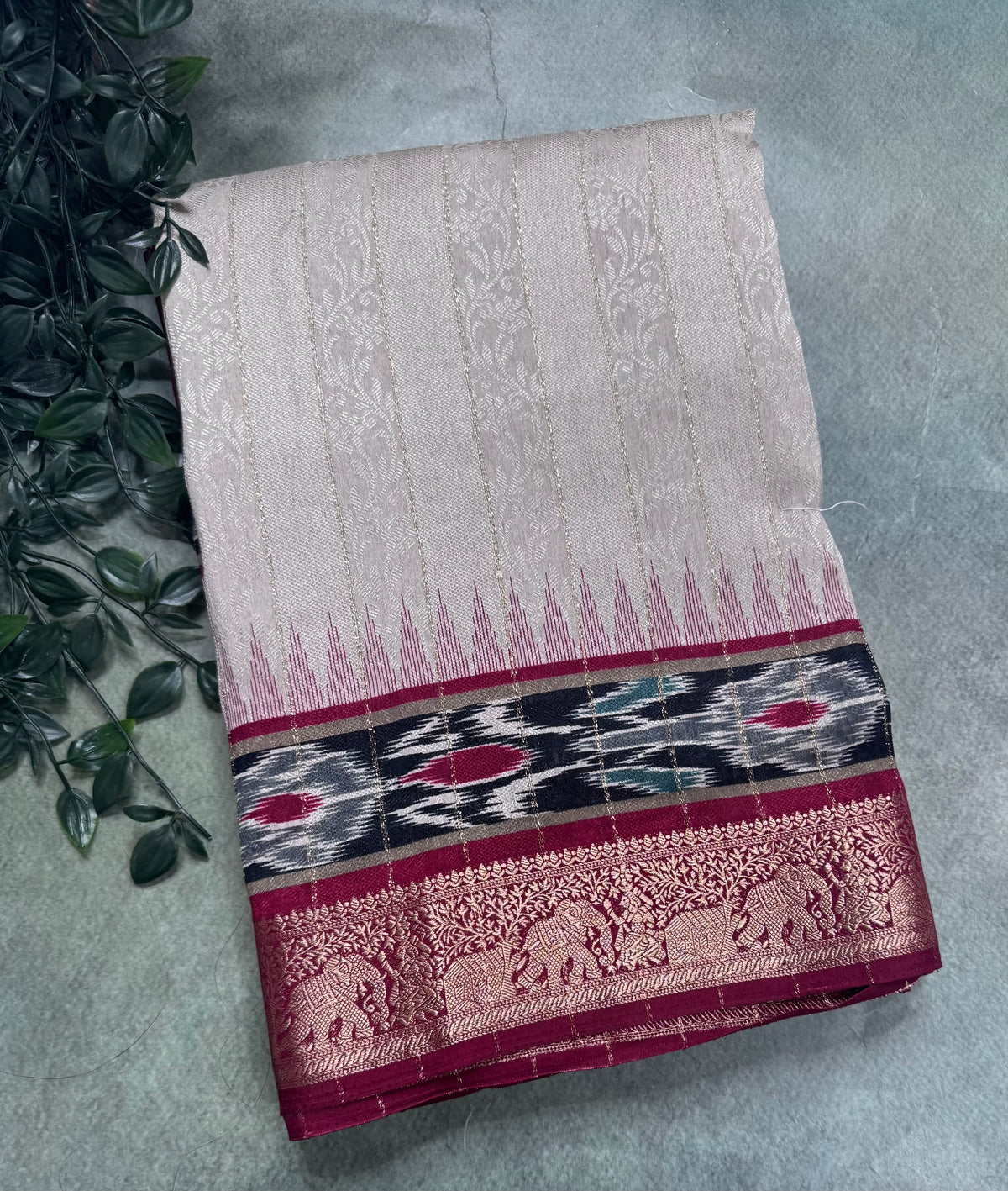 Cream stripes semi patola saree 111