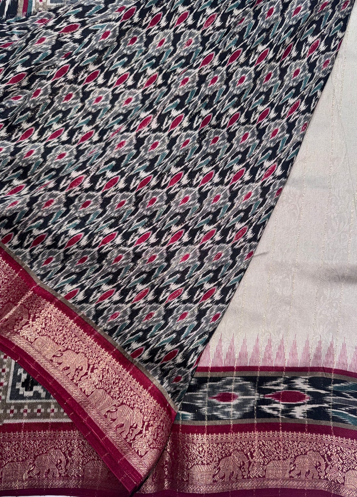 Cream stripes semi patola saree 111
