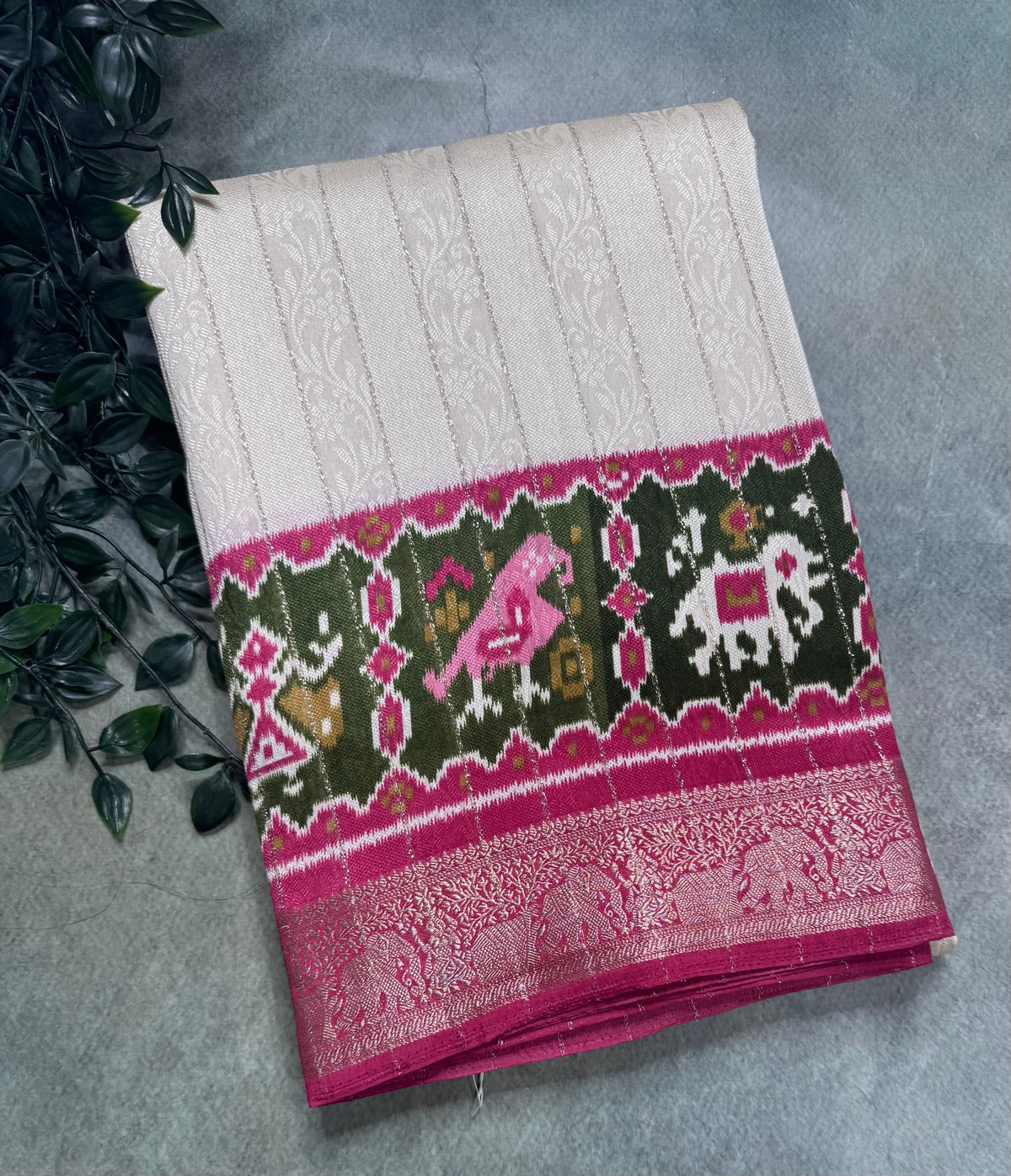 Cream stripes semi patola saree 111