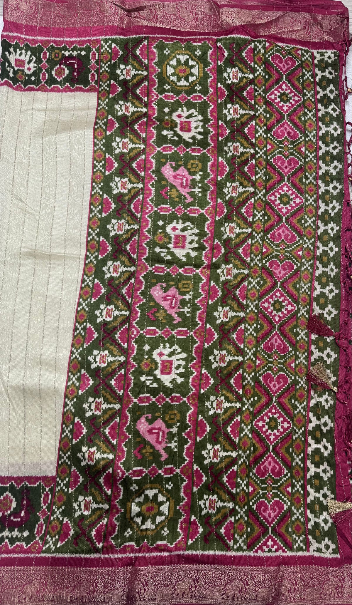 Cream stripes semi patola saree 111