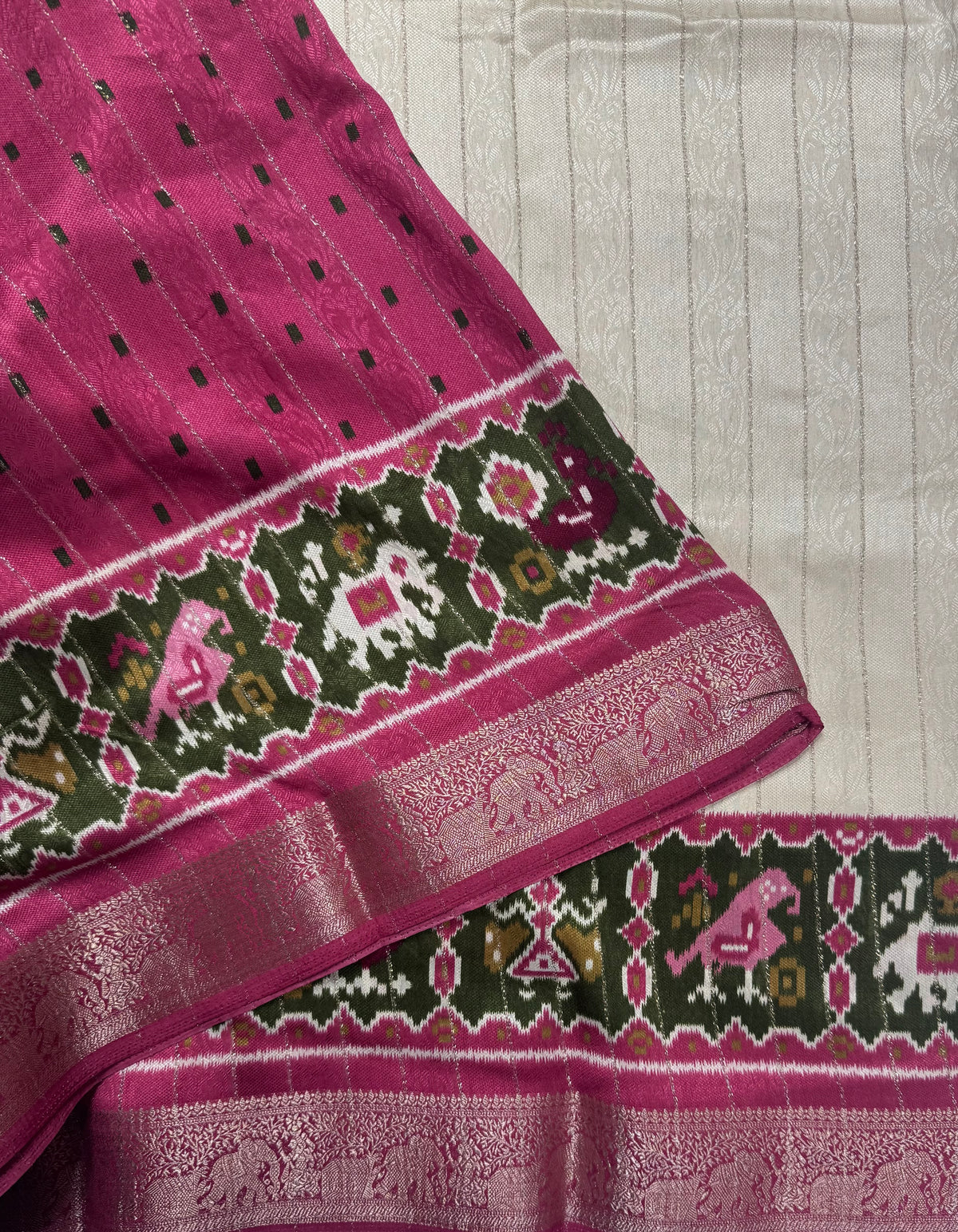 Cream stripes semi patola saree 111