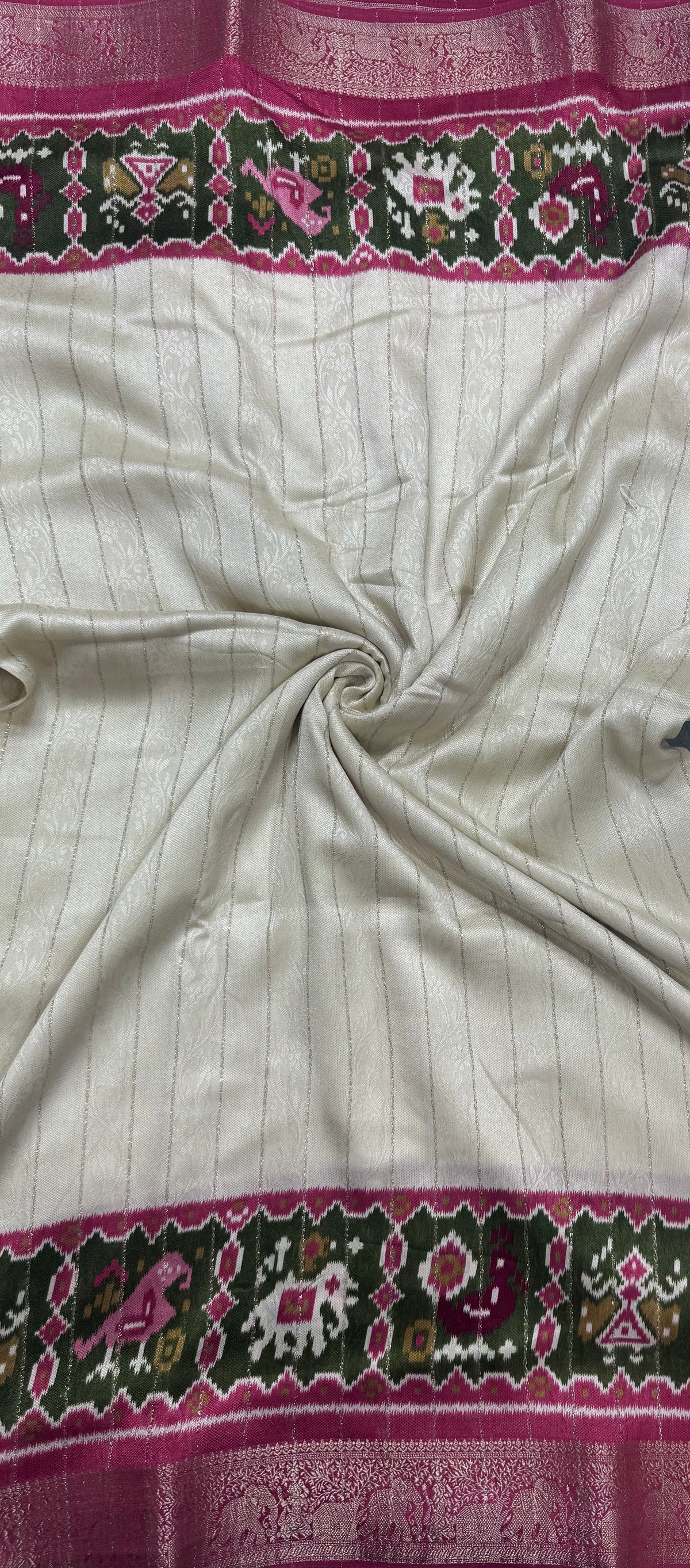 Cream stripes semi patola saree 111