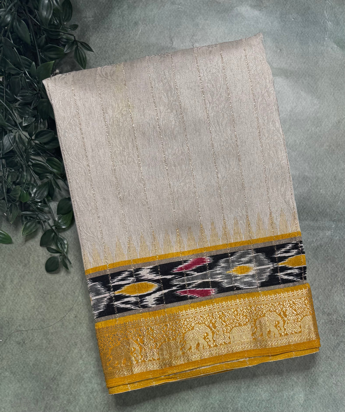 Cream stripes semi patola saree 111