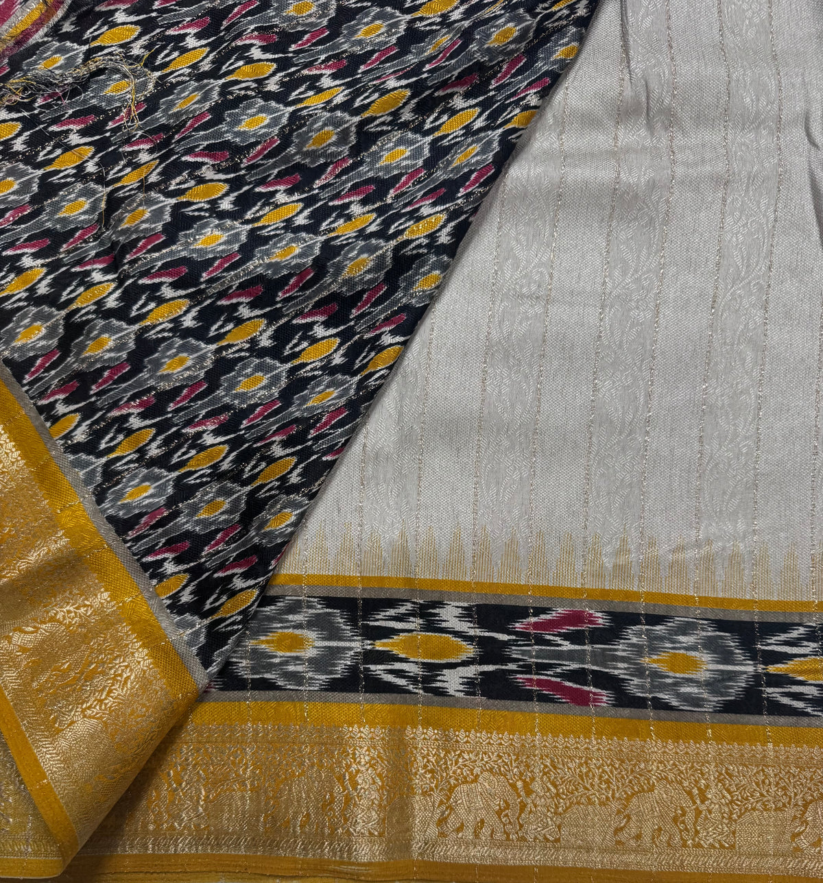 Cream stripes semi patola saree 111