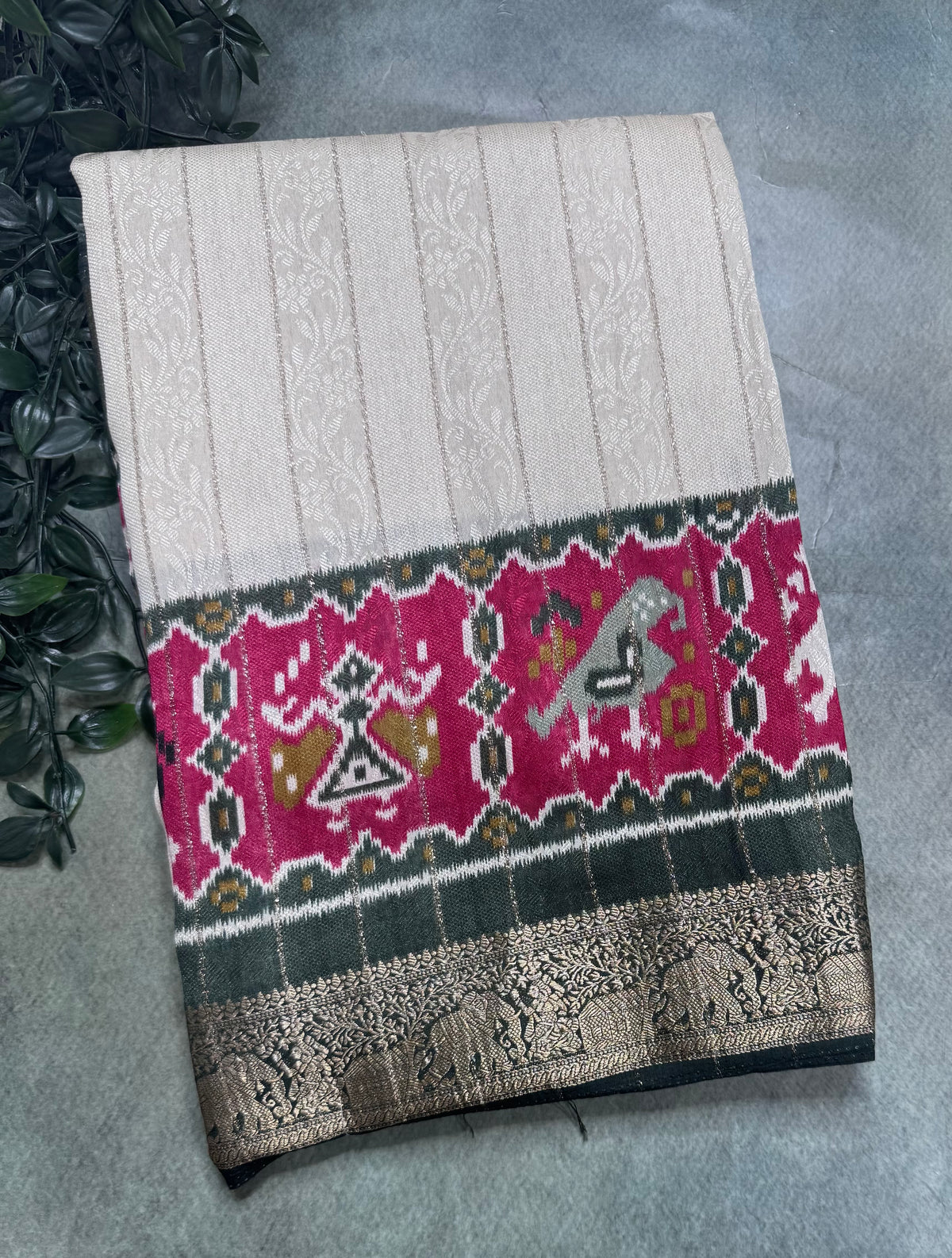 Cream stripes semi patola saree 111