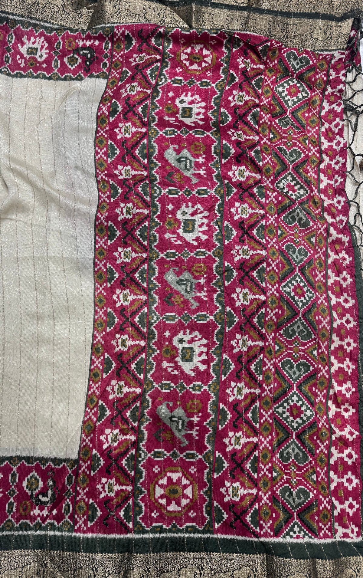 Cream stripes semi patola saree 111