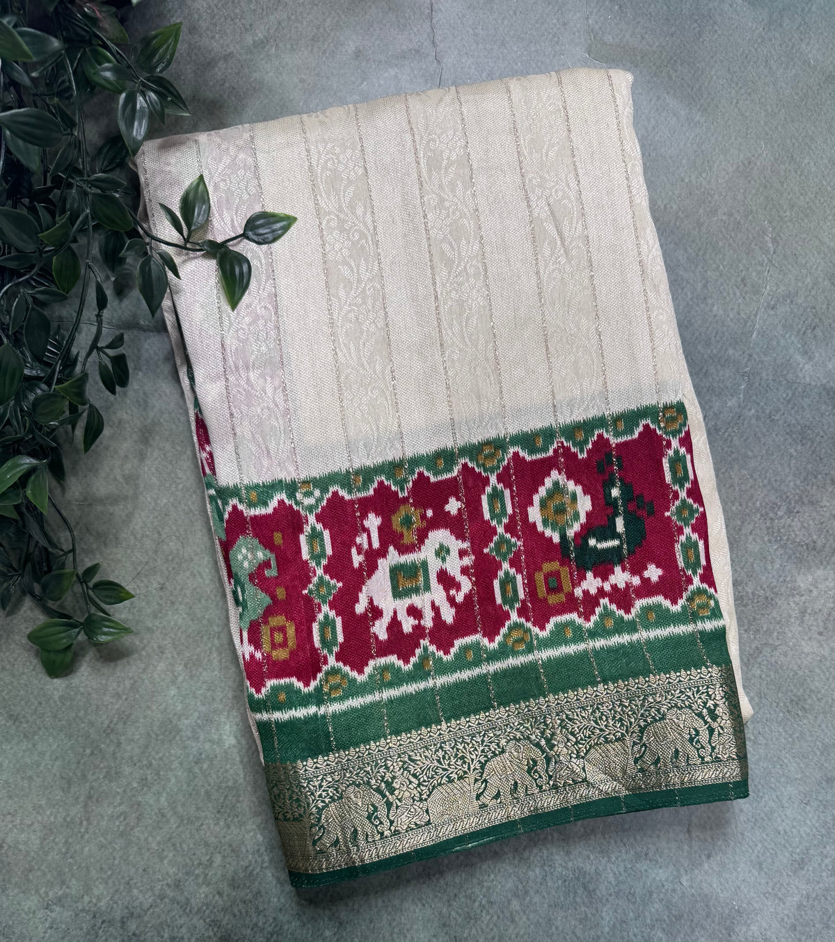 Cream stripes semi patola saree 111