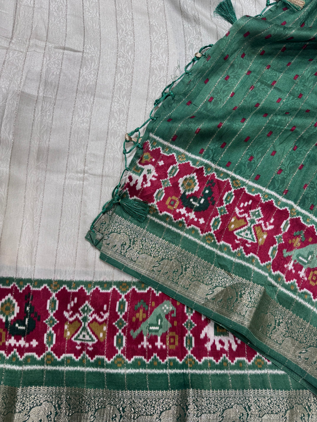 Cream stripes semi patola saree 111