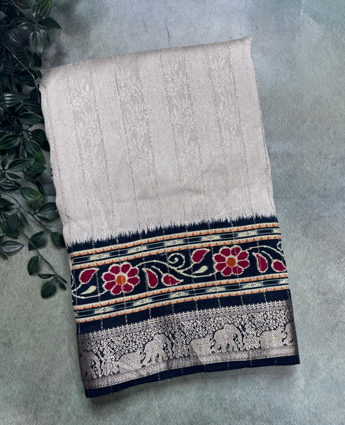 Cream stripes semi patola saree 111