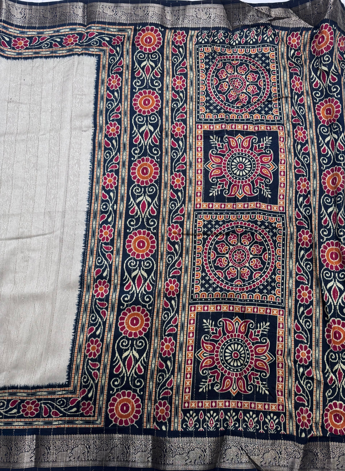 Cream stripes semi patola saree 111