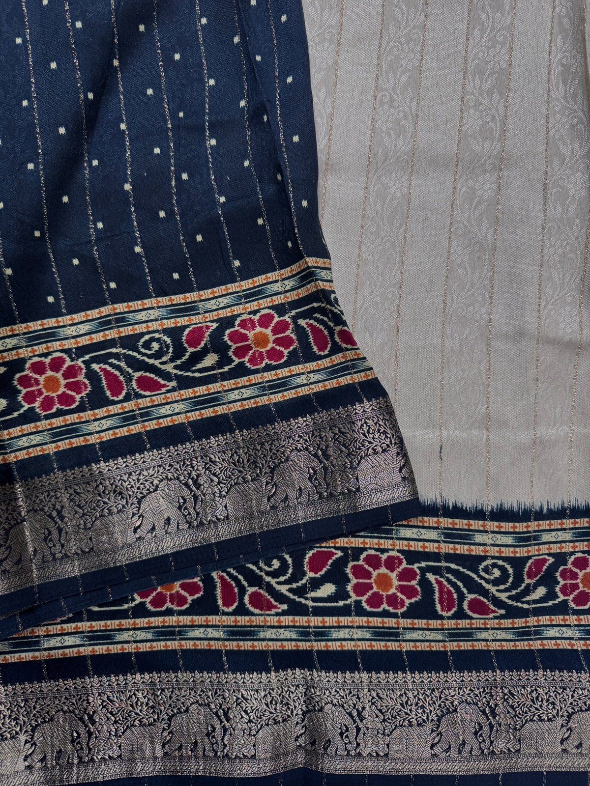 Cream stripes semi patola saree 111