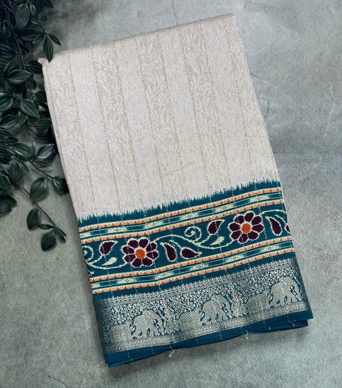 Cream stripes semi patola saree 111