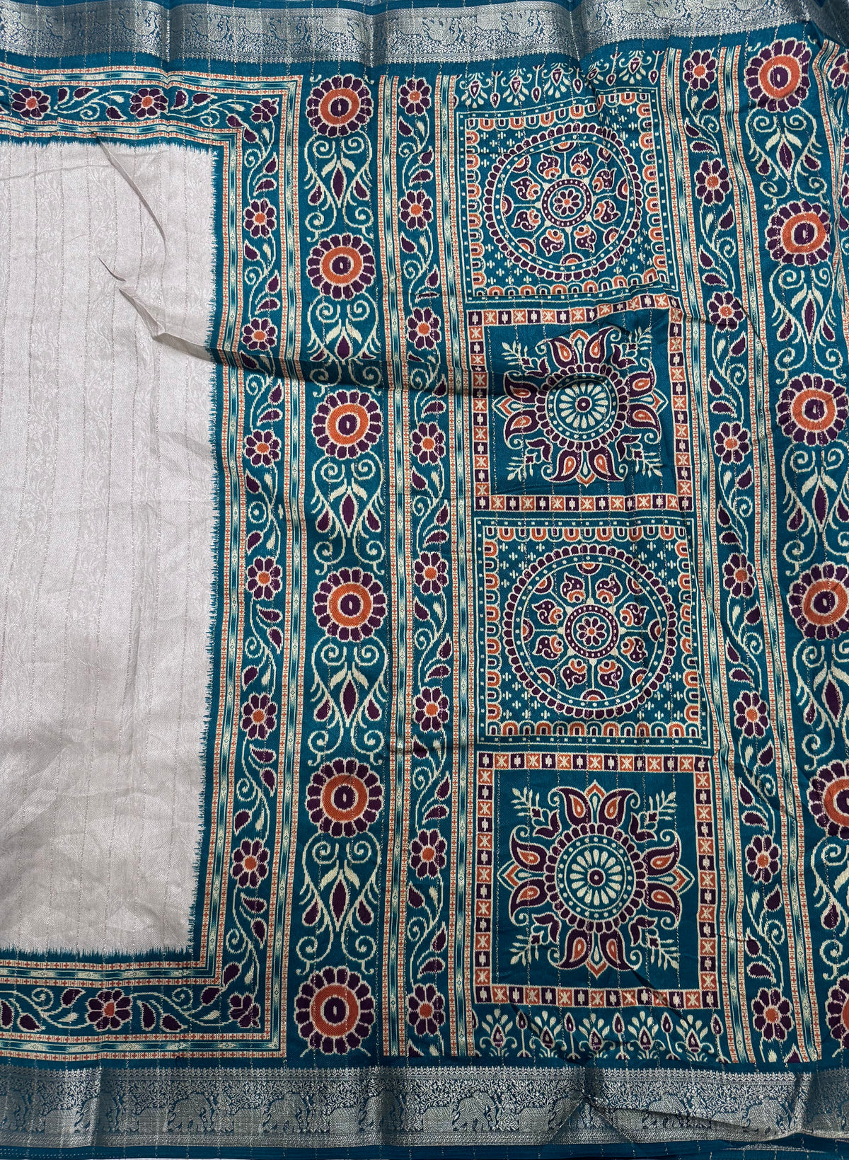 Cream stripes semi patola saree 111