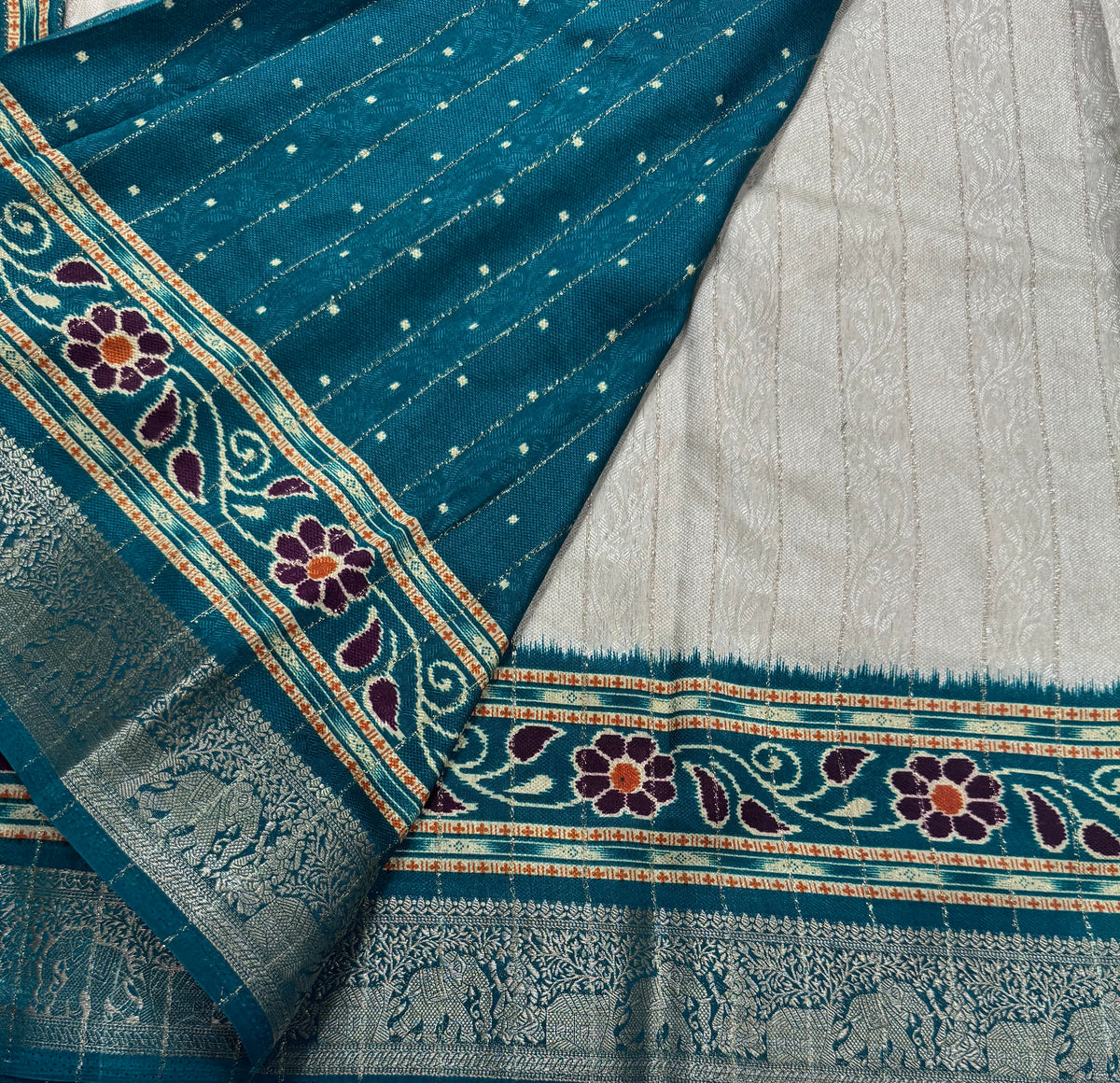 Cream stripes semi patola saree 111
