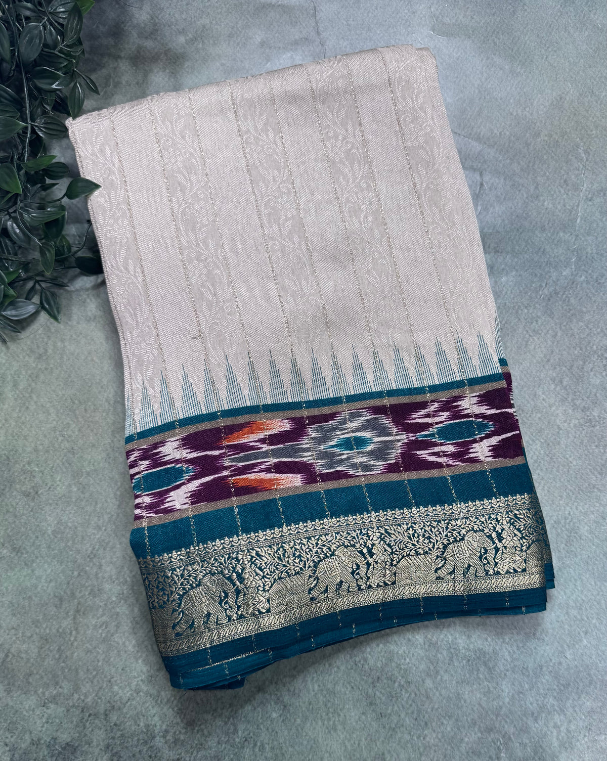 Cream stripes semi patola saree 111