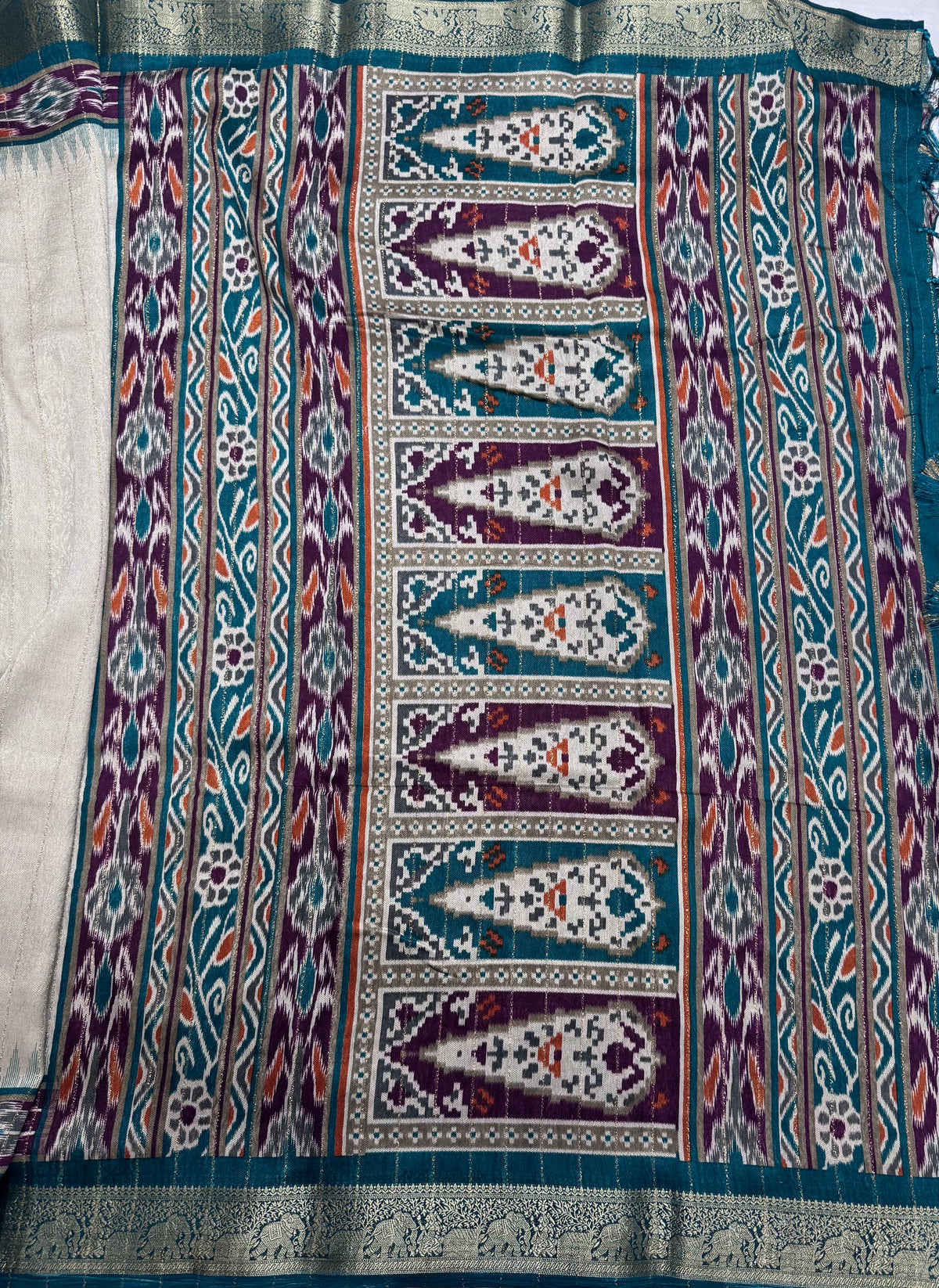 Cream stripes semi patola saree 111