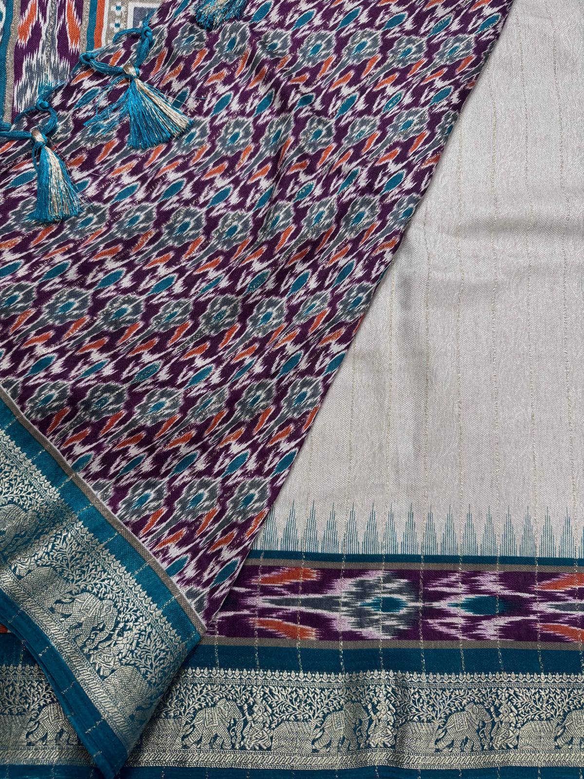 Cream stripes semi patola saree 111