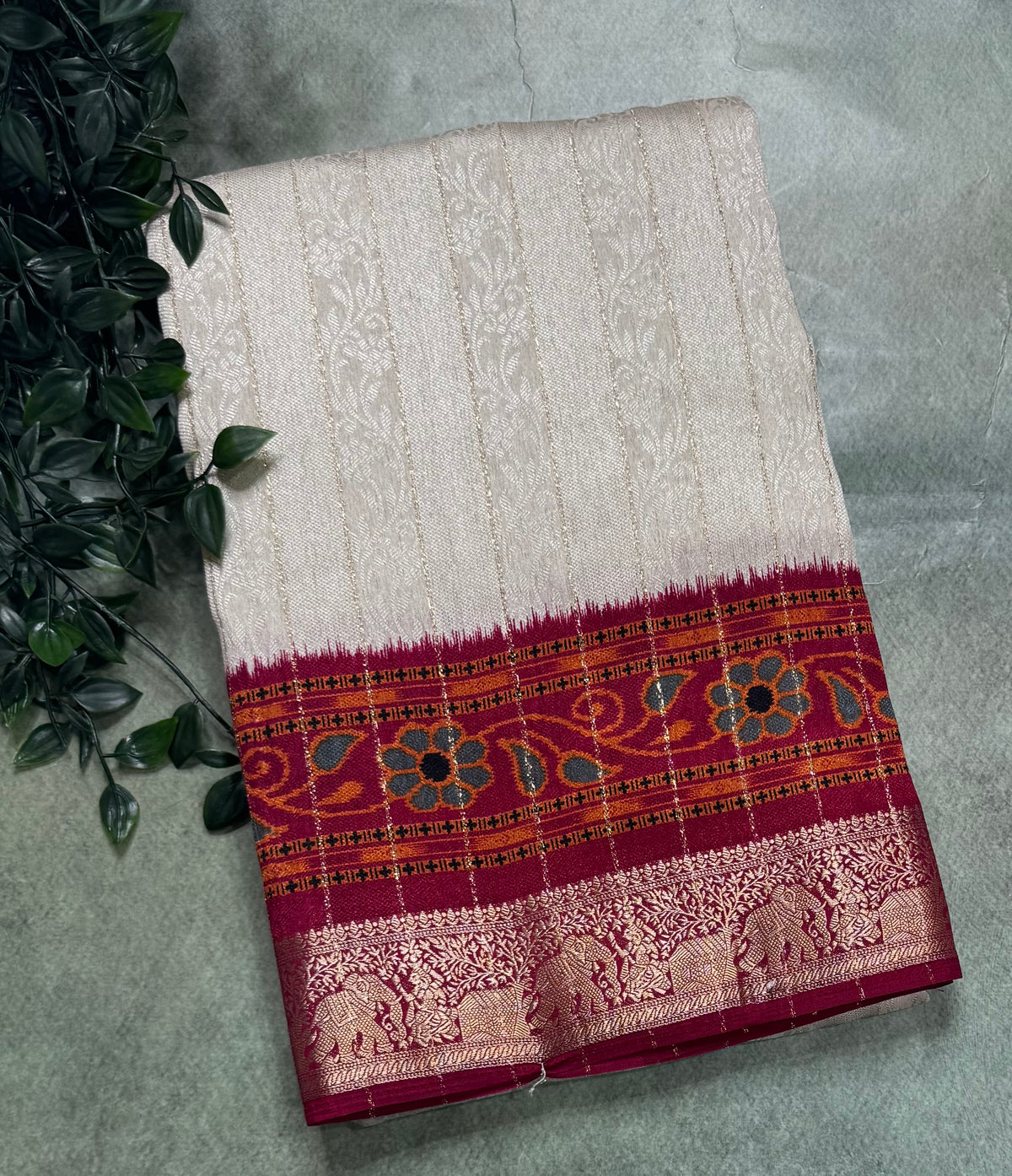 Cream stripes semi patola saree 111