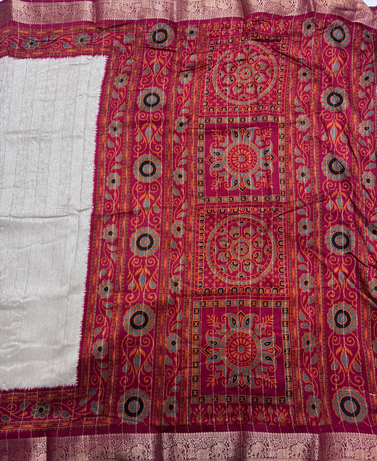 Cream stripes semi patola saree 111