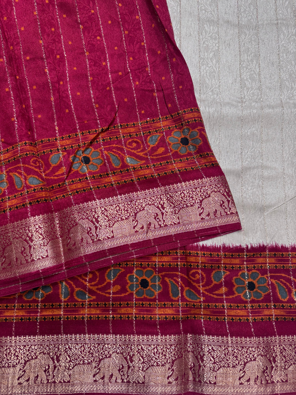 Cream stripes semi patola saree 111