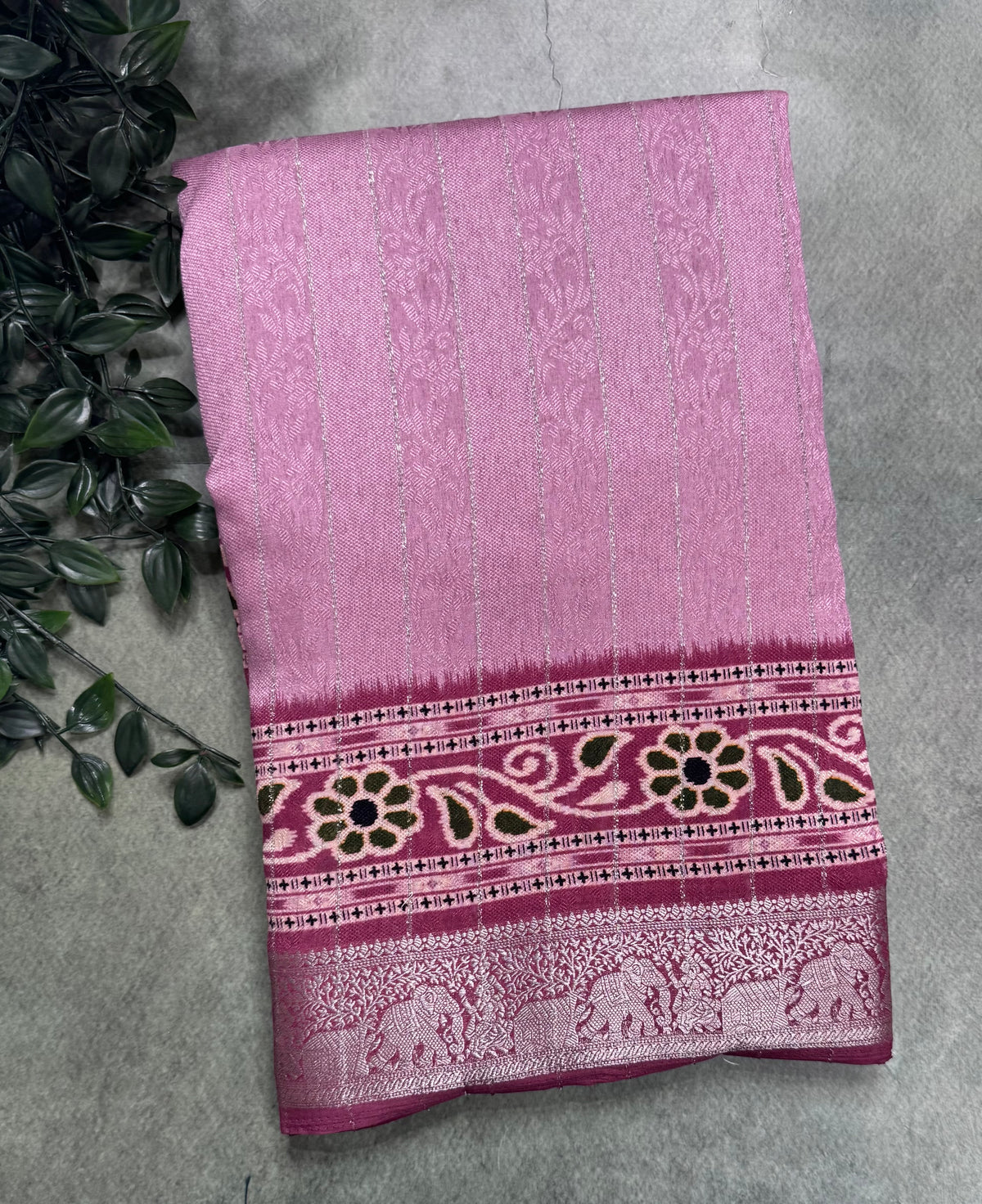 Onion pink stripes semi patola saree 111