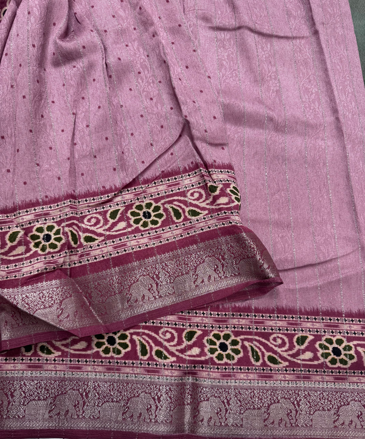 Onion pink stripes semi patola saree 111