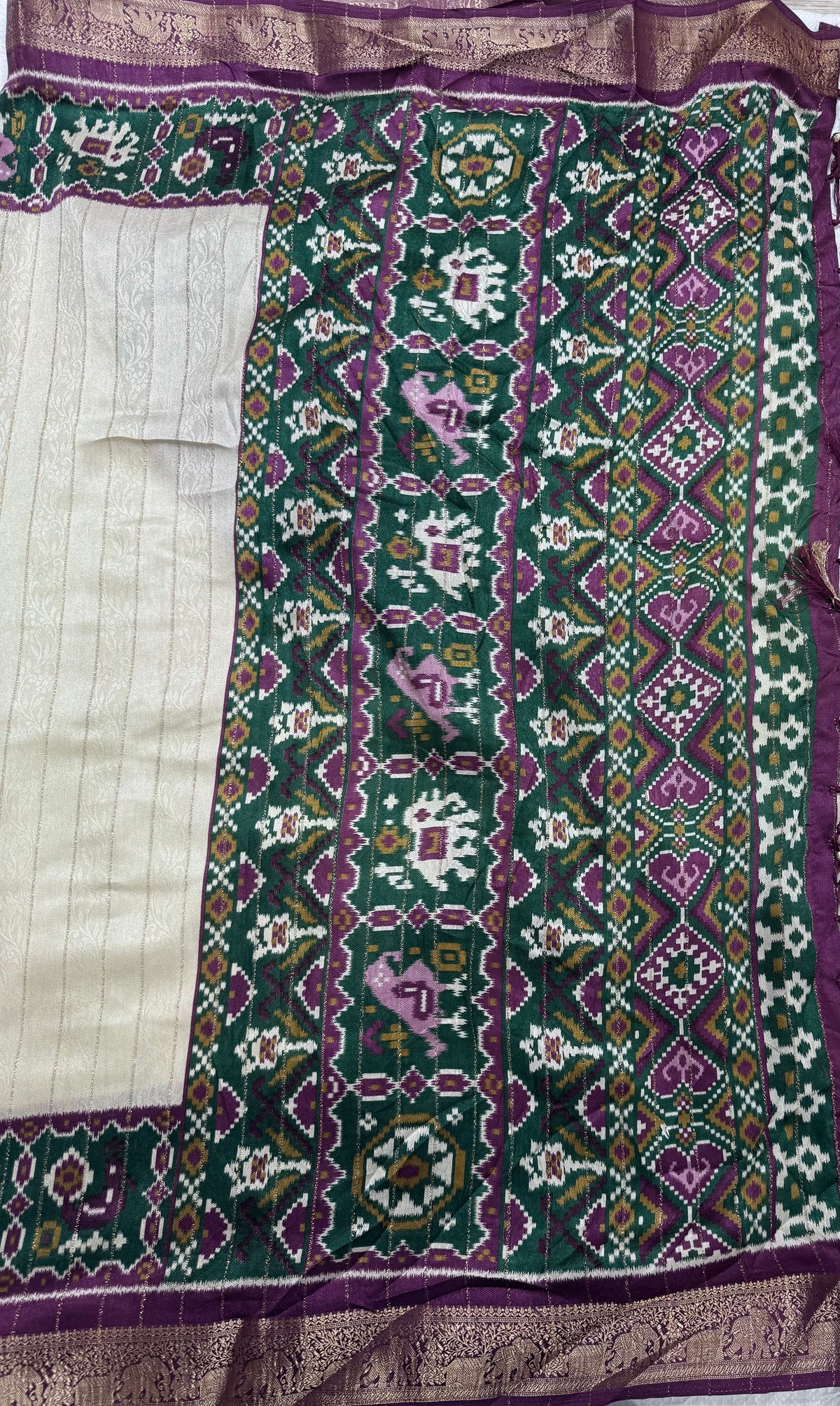 Cream stripes semi patola saree 111