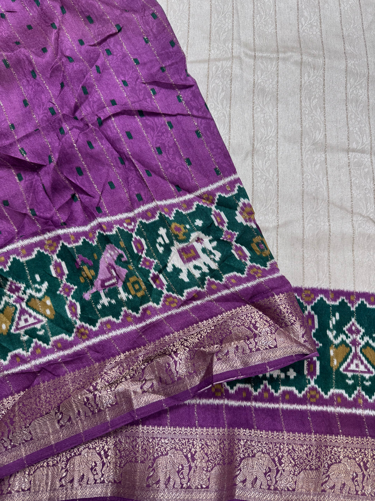 Cream stripes semi patola saree 111