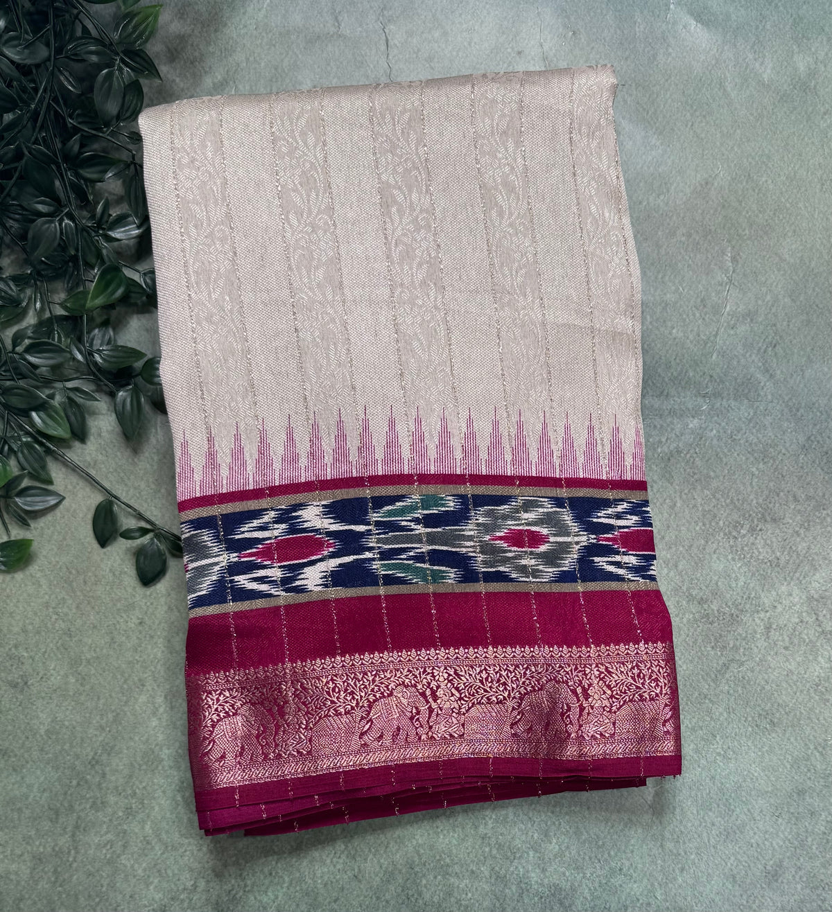 Cream stripes semi patola saree 111