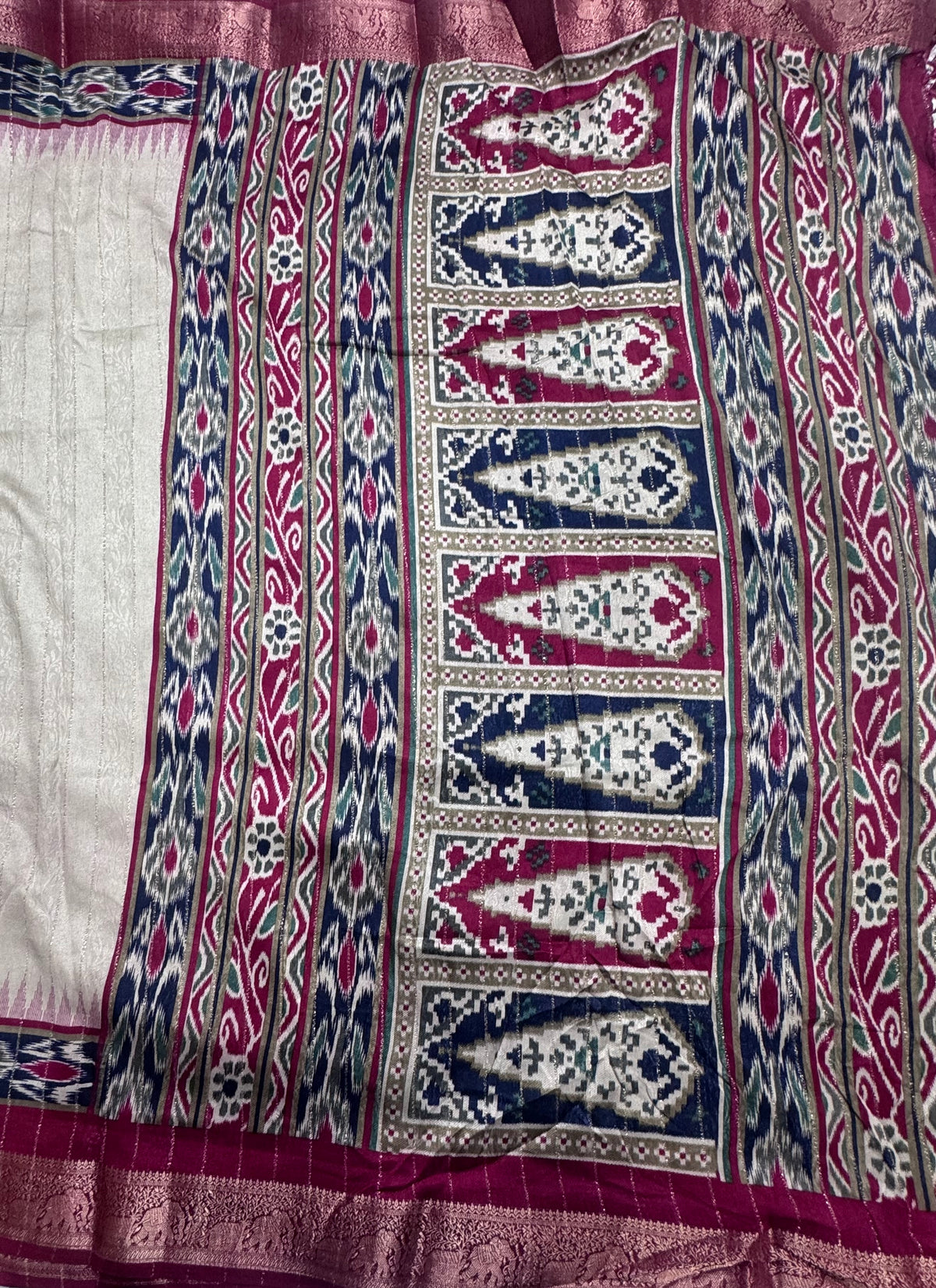 Cream stripes semi patola saree 111