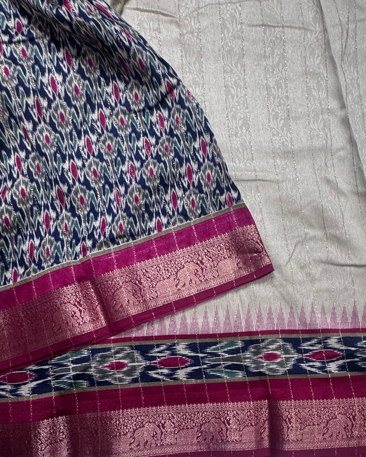 Cream stripes semi patola saree 111