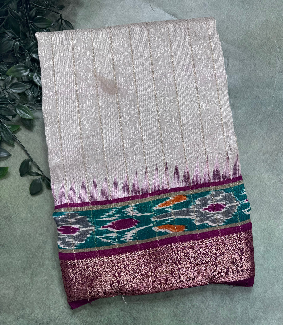 Cream stripes semi patola saree 111